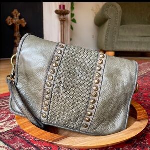 🎉HP🎉 SUNDANCE Italy Studs Woven Leather Sage Wristlet Crossbody Shoulder…
